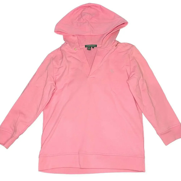 Lauren‎ Ralph Lauren Women's Small Pink Hooded V-Neck Pullover Sweatshirt - Picture 1 of 4